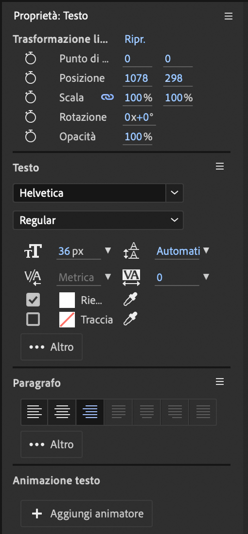 After Effects: la nuova palette Proprietà staging ente fire