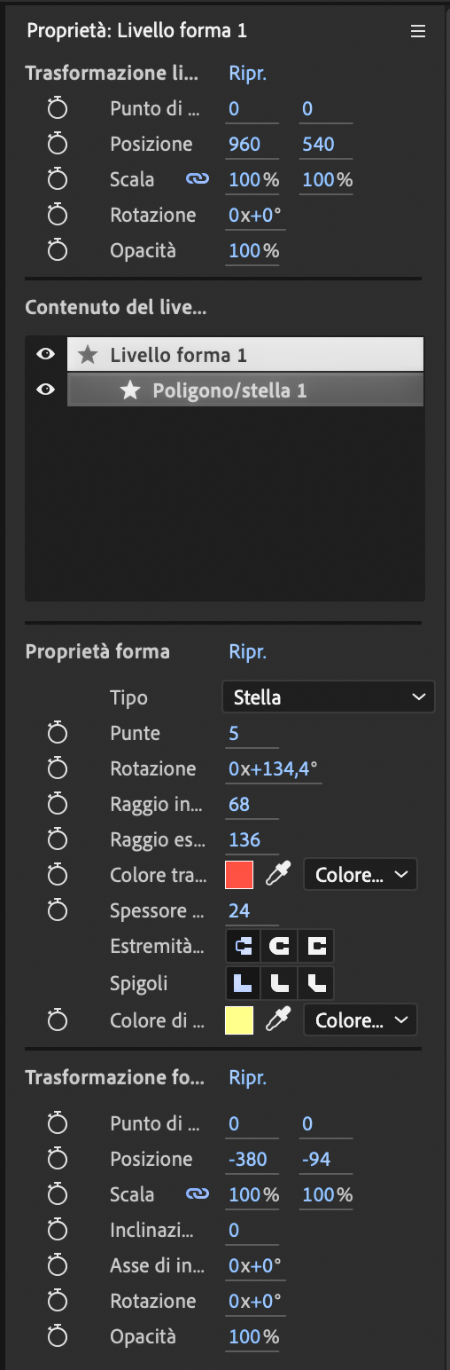 After Effects: la nuova palette Proprietà staging ente fire