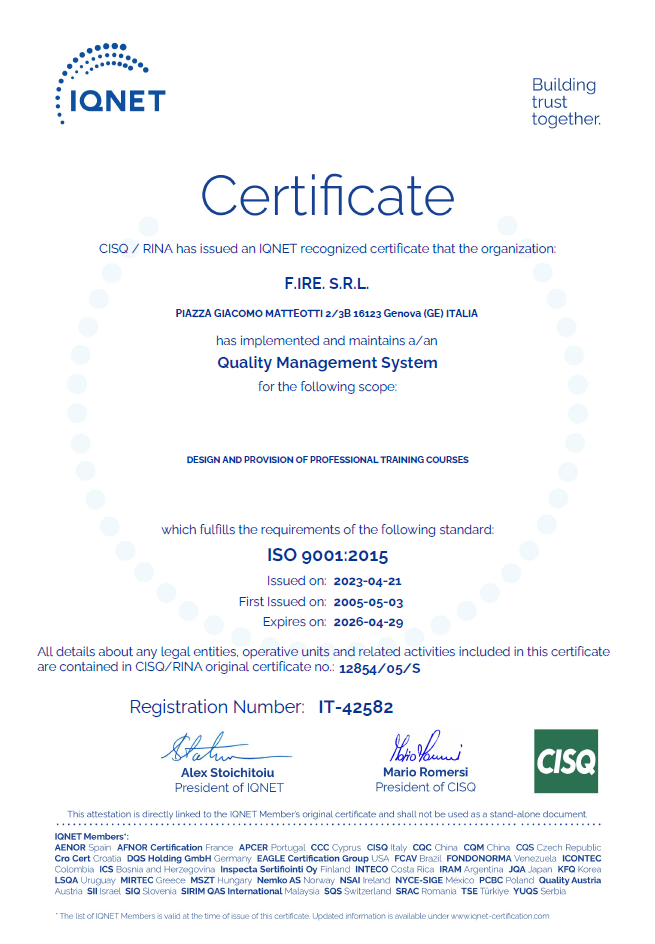 Certificato ISO 9001_F.IRE Certificato ISO 9001_F.IRE